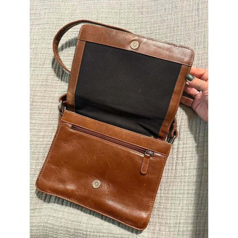 Genicci Brown Leather Purse Crossbody Fold Over Shoulder Bag